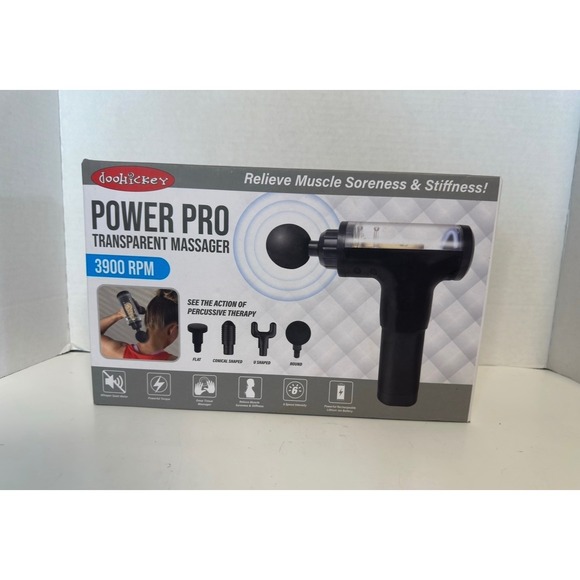 DooHickey Power Pro Transparent Massager 3900‎ RPM Percussion Therapy 4 Heads - Picture 1 of 4